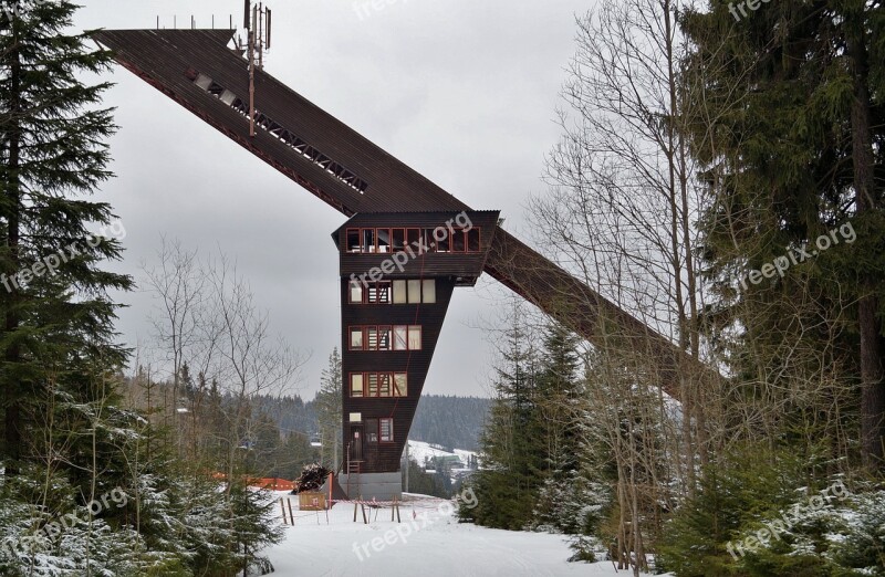 Winter Snow Bridge Ski Jumper Jump