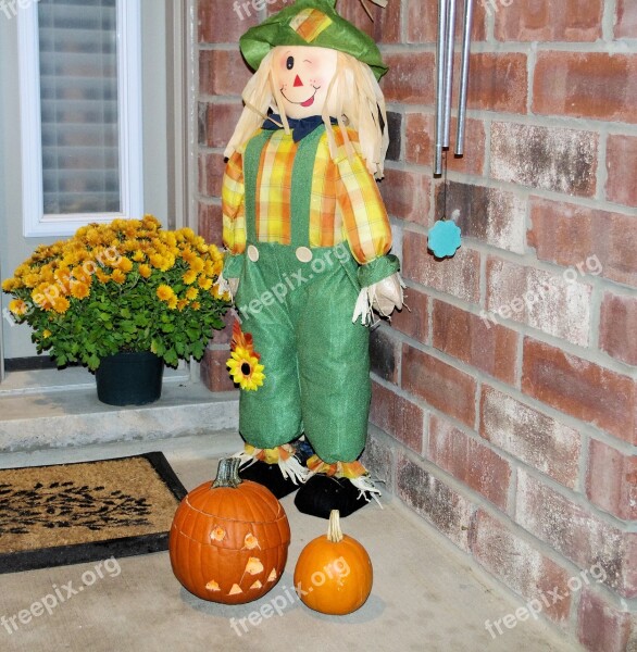 Halloween Doll Pumpkin Lantern Flowers Terra Cotta Wall Free Photos