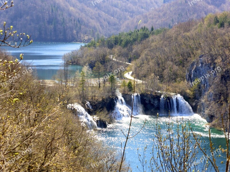 Cascades Plitvice Croatia Waterfall Flowing