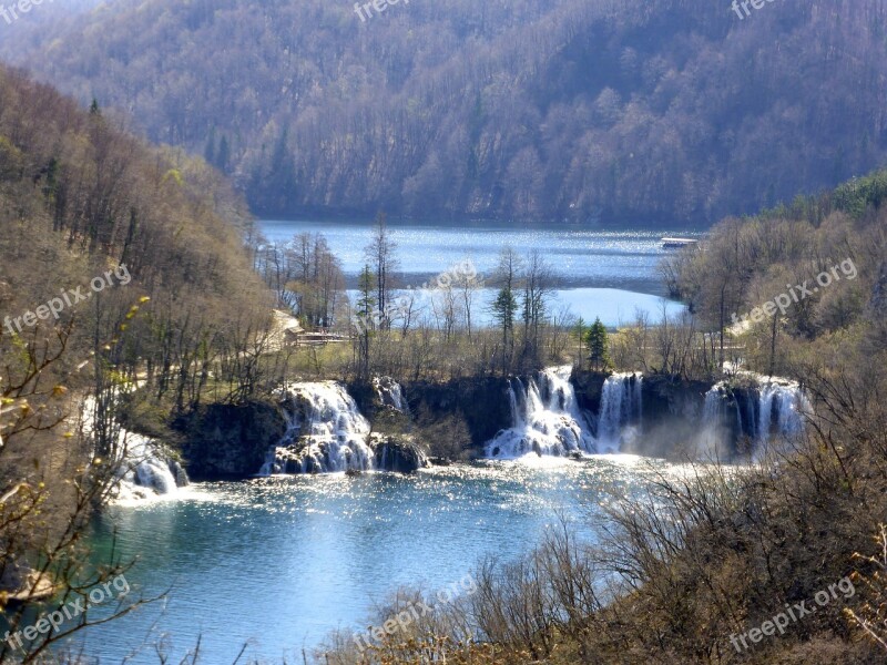 Cascades Plitvice Croatia Waterfall Flowing