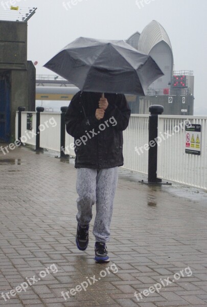 Wet Rain Boy Thames Barrier