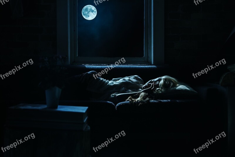 Night Moon Dark Blue Woman