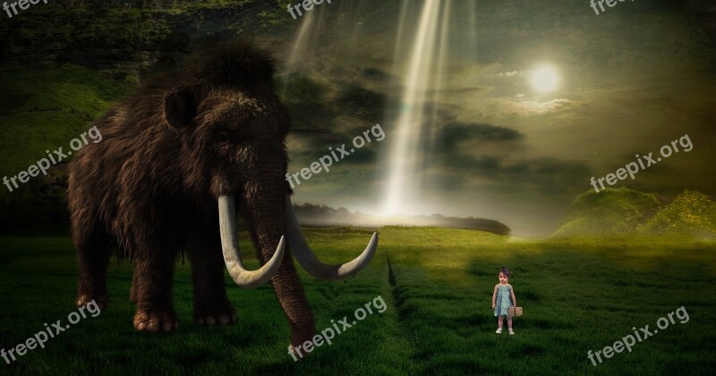 Fantasy Mammoth Child Nature Encounter