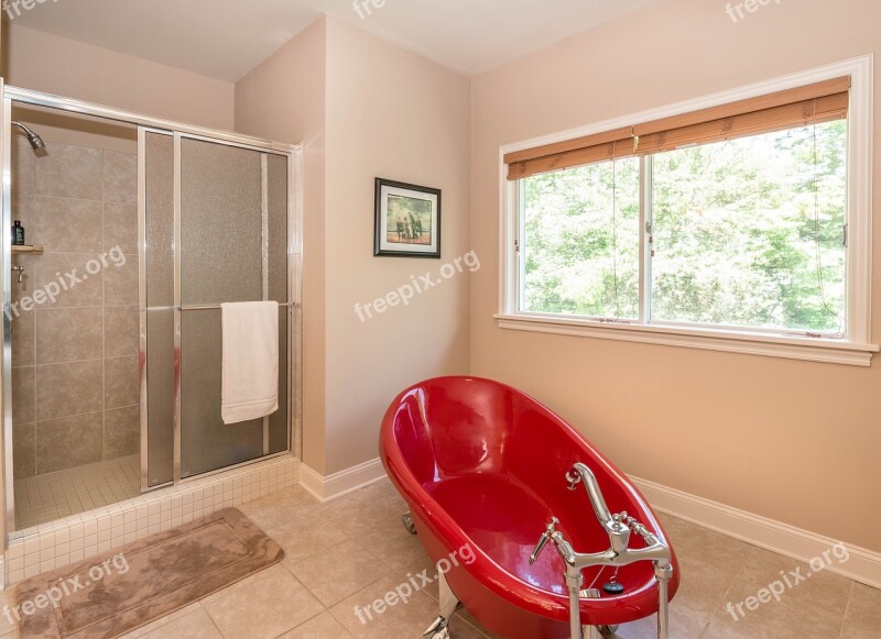 Red Bathtub Bathroom Free Photos