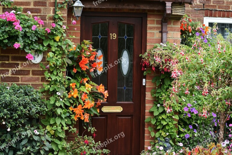 Front Door Red Brick Entrance Garden Flowers