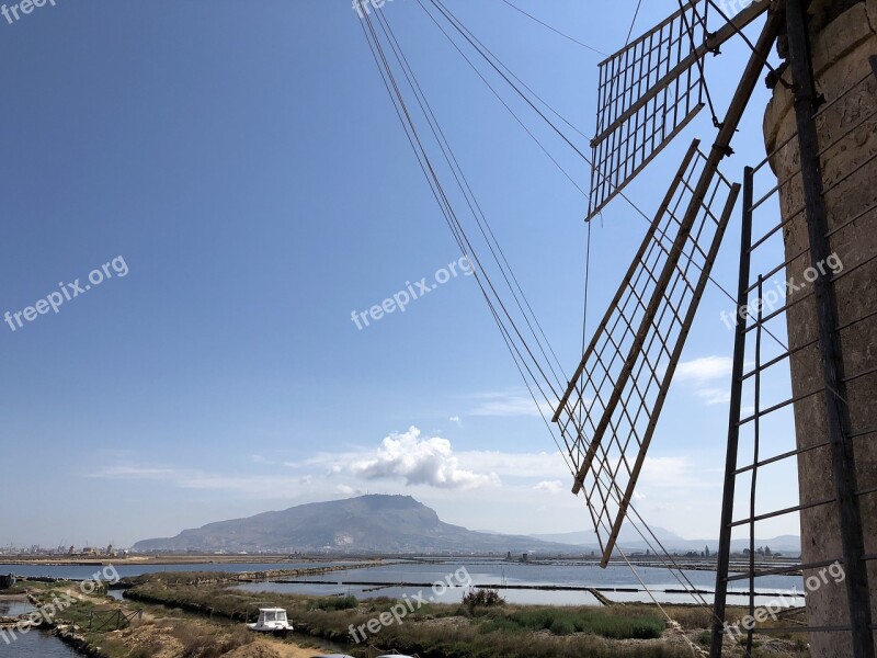 Saline Trapani Sicily Windmill Mediterranean