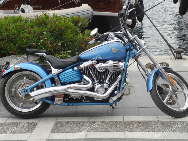 Harley Motorcycle Road Drive Blue