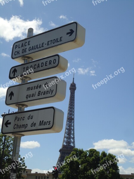 Paris France Direction Sign Eiffel Europe