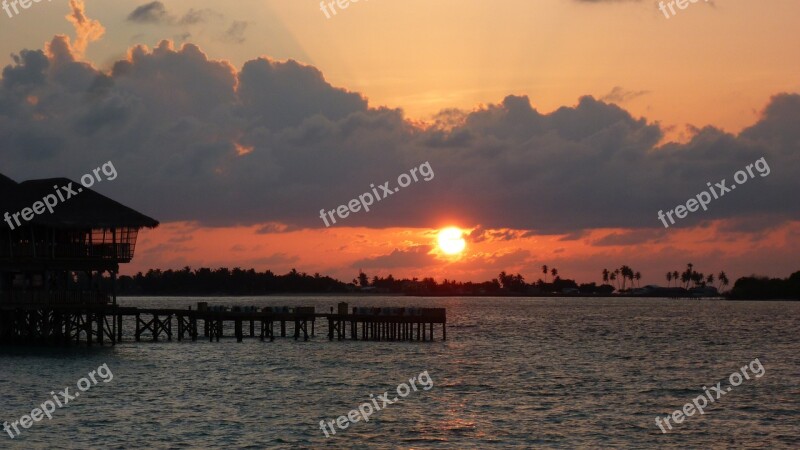 Maldives Sunset Six Senses Laamu Laamu Free Photos