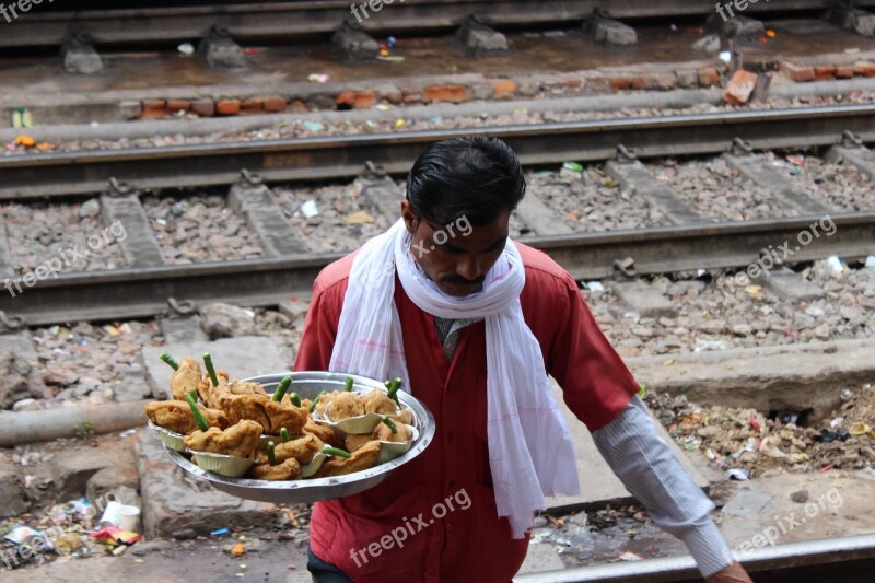 Railway Station Man Food Train Transportation