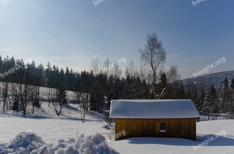 Hut Snow Winter Forest Nature