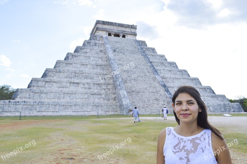 Pyramid Maya Mexican Girl Mexico