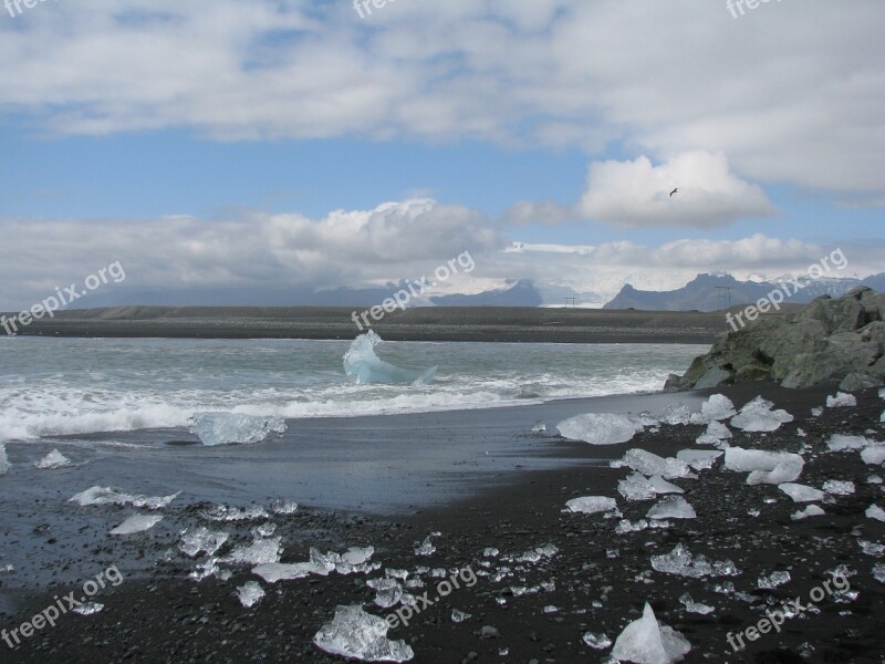 Iceland Beach Black Sand Iceberg Free Photos