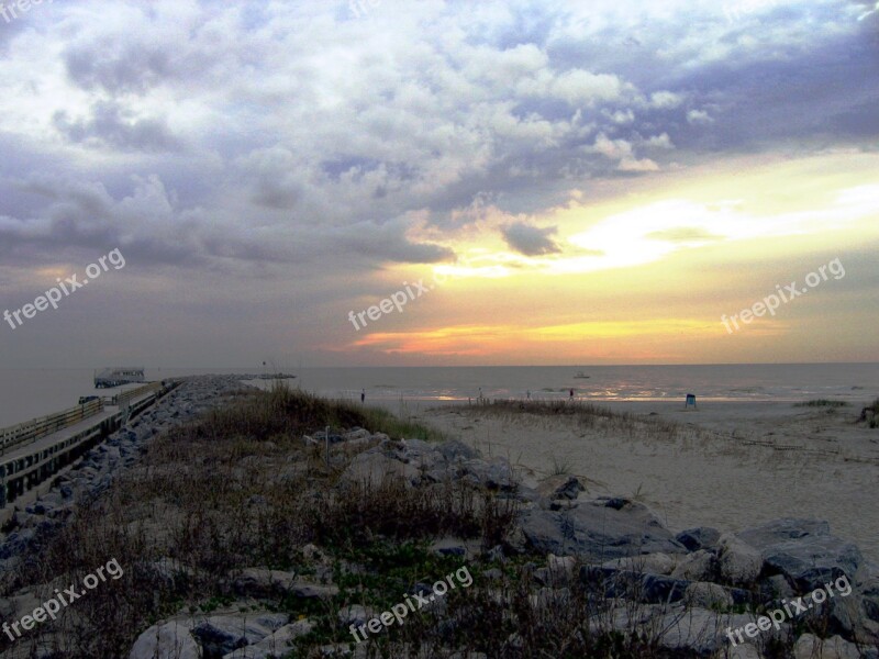 Jetty Beach Ocean Sky Free Photos