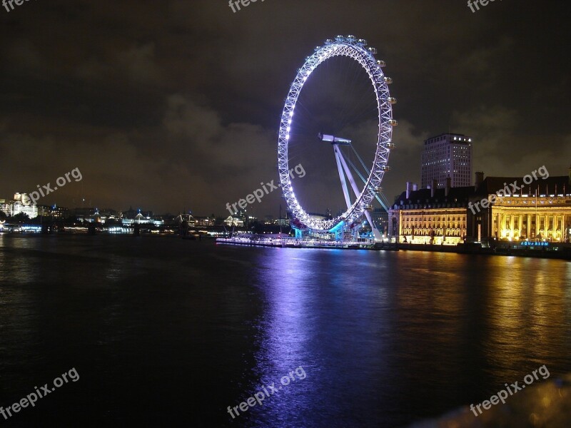 London Eye Attraction Night Lights Landmark