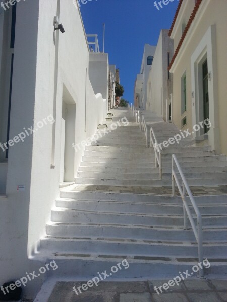 Greece Stairs White Houses Rise Island