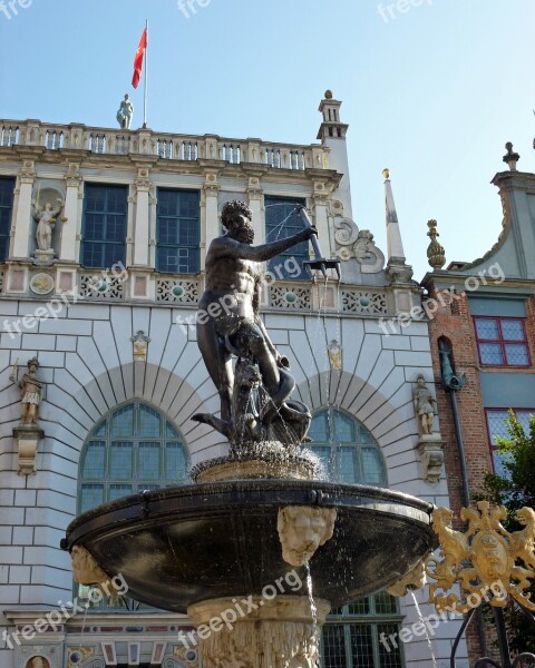 Gdańsk Neptunbrunnen Historic Center Poland Architecture