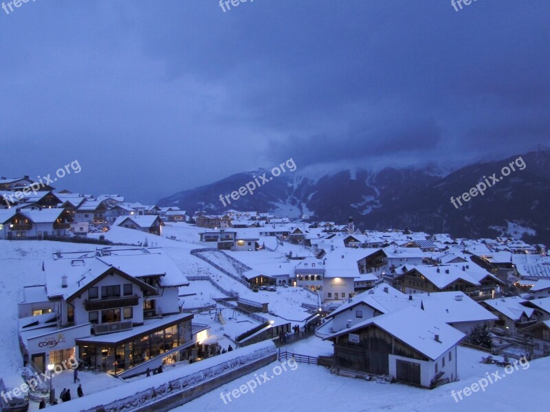 Dusk Twilight Snow Landscape Wintry Village