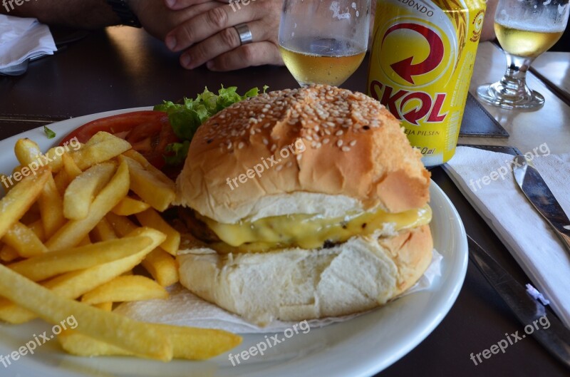 Fast Food Burger French Fries Beer Bar