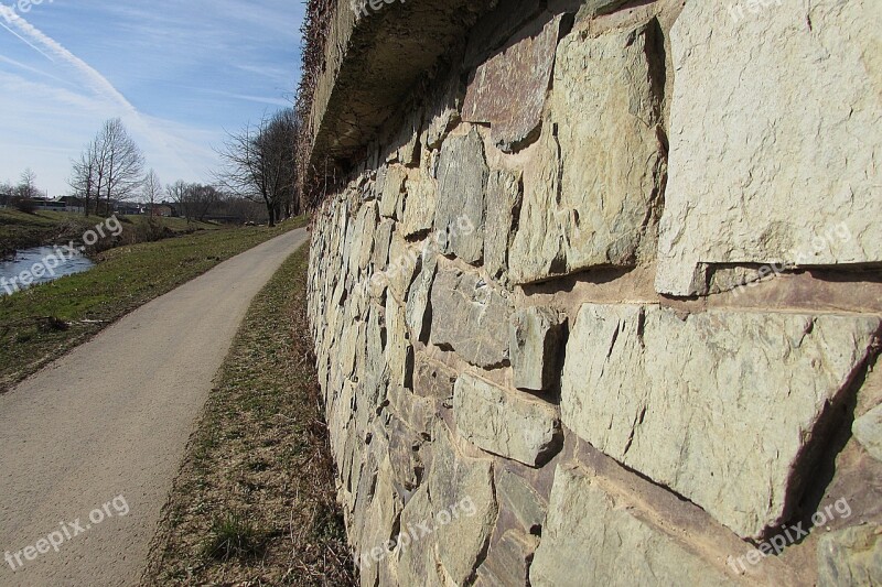 Stone Wall Fixing Sidewalk Free Photos