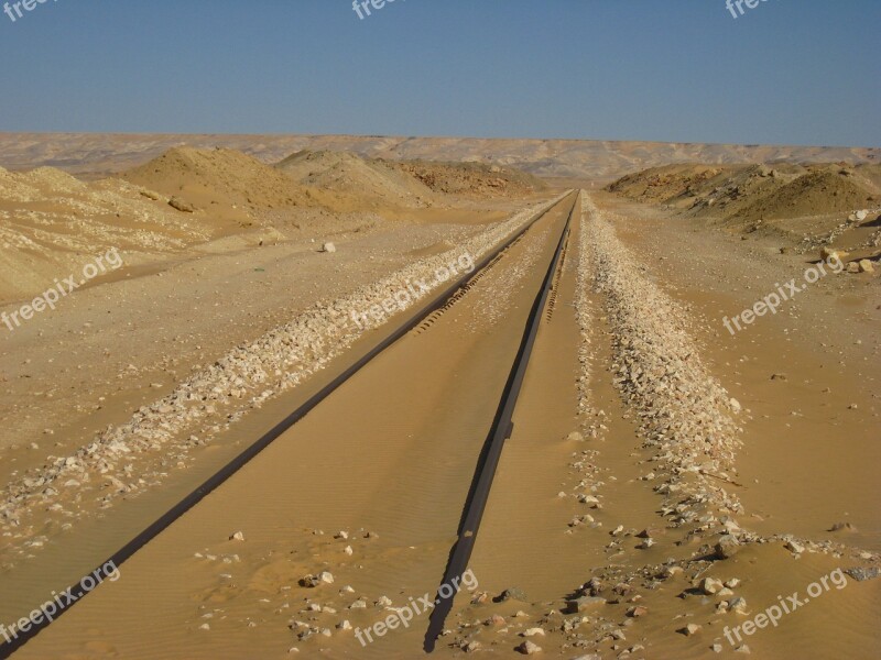 Railway Line Gleise Egypt Desert Sand