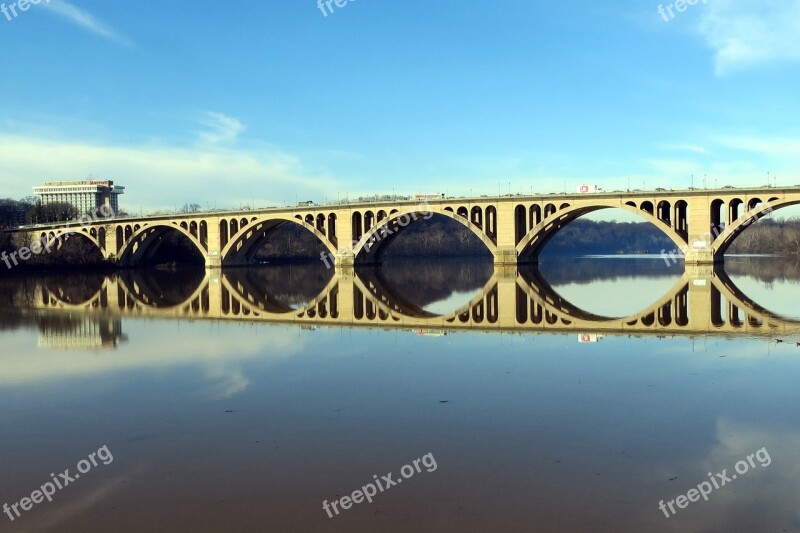 Key Bridge Potomac Reflection River Dc