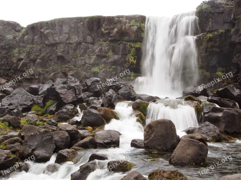 Waterfall Rock Iceland Nature Water