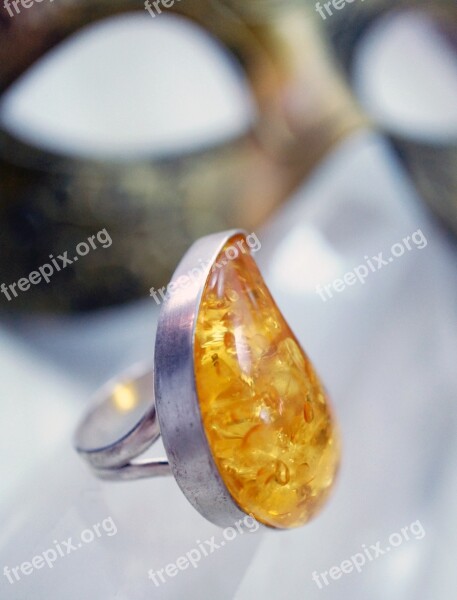 Amber Ring Sterling Silver Stone Gem