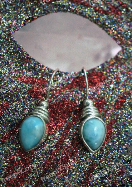 Larimar Sterling Silver Earrings Stone Gem