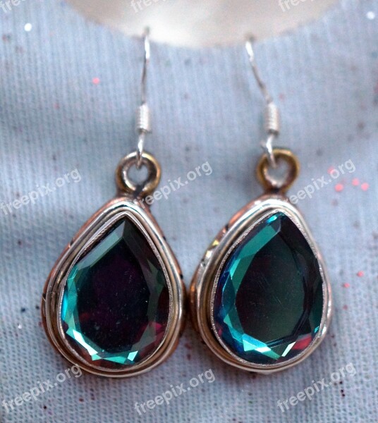 Glass Copper Sterling Silver Earrings Stone Gem