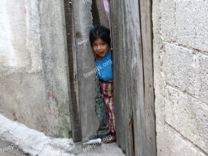 Little Girl Guatemala Happy Hiding Curious