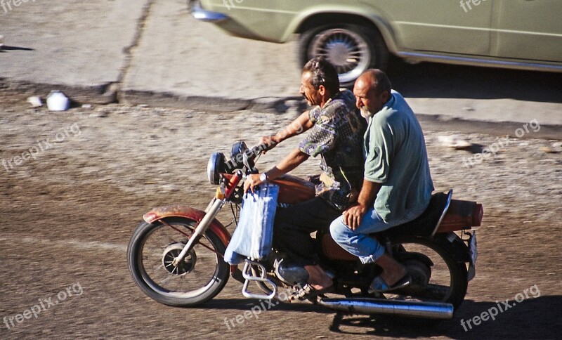 Moped Two Wheeled Vehicle Men Drive Motorcycle