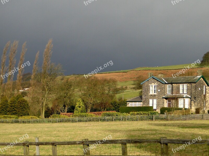 Lonely House Landscape England Yorkshire United Kingdom