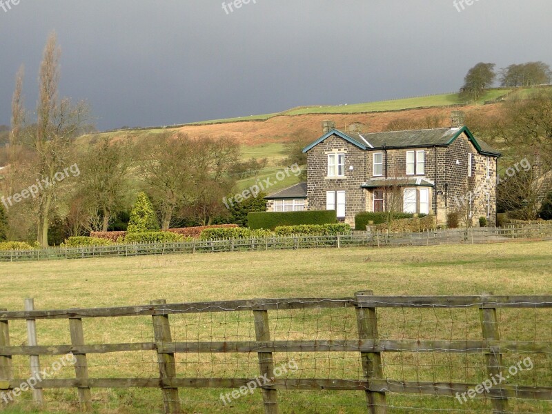 Lonely House Weather Changes Dark Clouds Fence Pasture