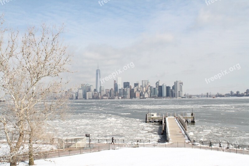 New York City Skyline Winter City Metropolis