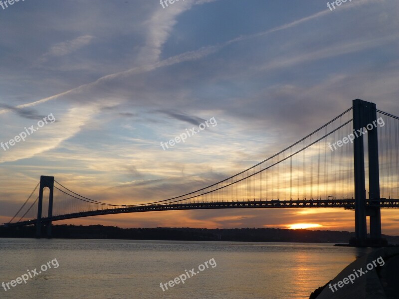 Verrazano-narrows Bridge Bridge Sunset New York Ny