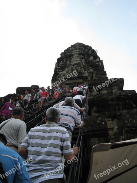 Cambodia Wu At Angkor Wat Ladder Free Photos