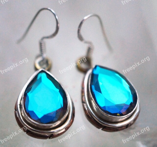 Glass Copper Sterling Silver Earrings Stone Gem