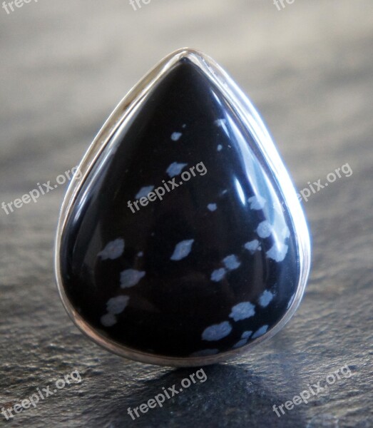 Snowflake Obsidian Black White Spotted Teardrop