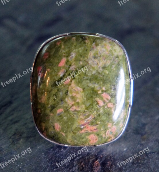 Unakite Green Pink Silver Metal