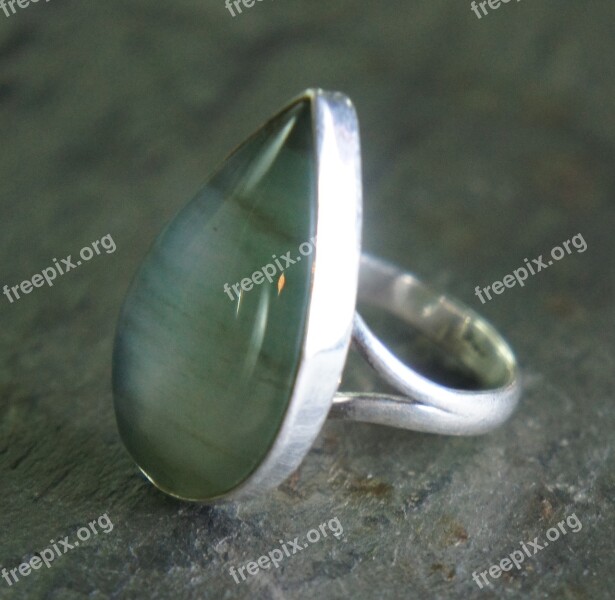 Green Striped Agate Teardrop Silver