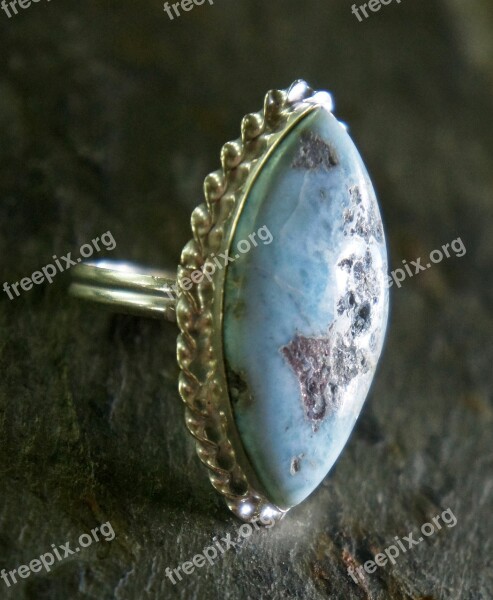 Larimar Rough Marquis Silver Metal