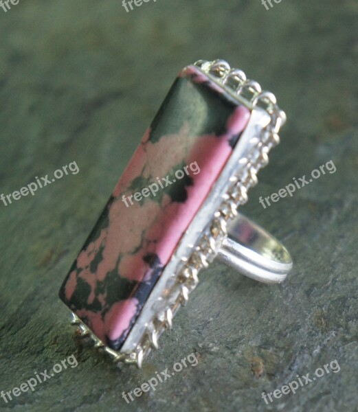 Pink Black Jasper Silver Metal