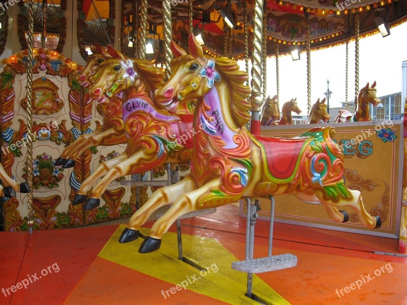 Horses Wooden Carousel Retro Nostalgic