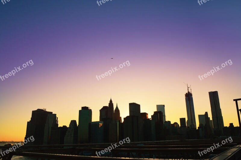 New York Sunset City Horizon Line Plane