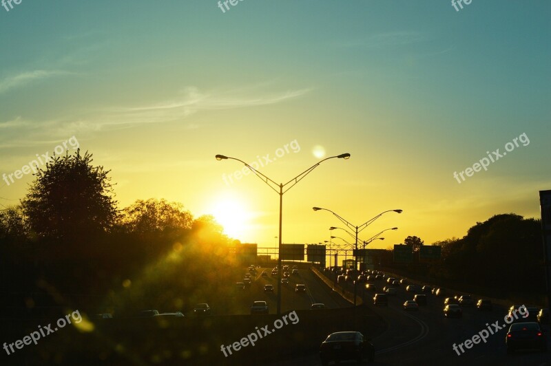 Sunset Traffic Rent A Car Road Free Photos