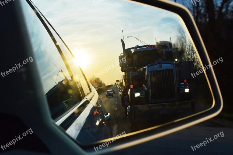 Car Mirror Truck Road Trip