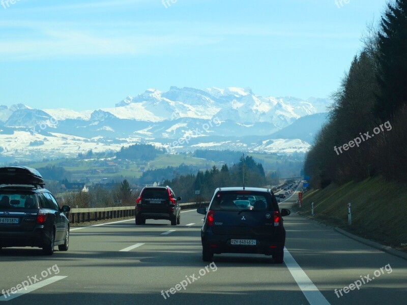 Highway Expressway Roadway Mountains Snow Mountains