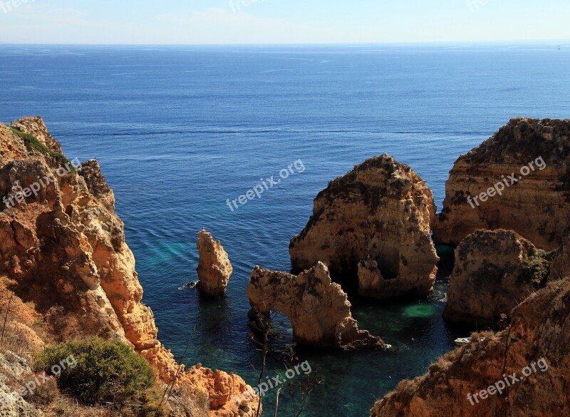 Algarve Portugal Sea Rock Cliff