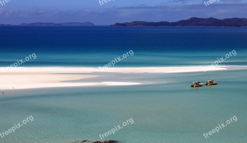 Ocean Sand Boats Sand Beach Great Barrier Reef